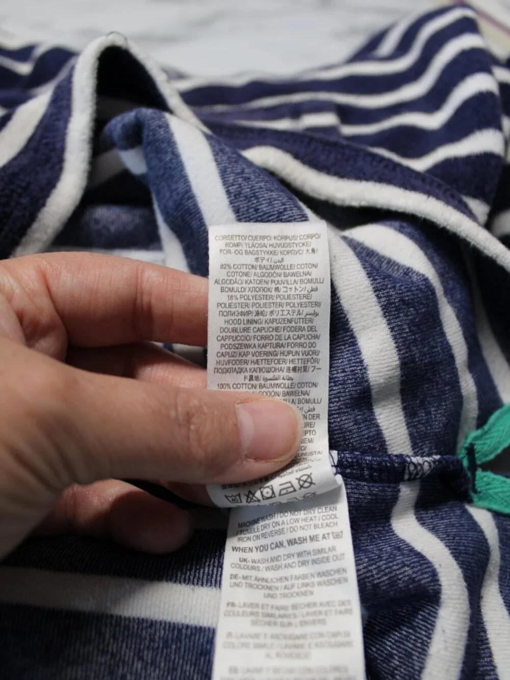 Mini Boden Girls Navy Striped Terry Cloth Hoodie Cover Up 7-8Y Summer Pool Beach